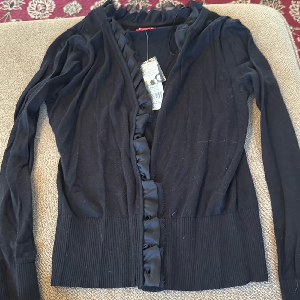 ELLE Black Parisian Nights Cardigan Sweater New Size Small (TD)
